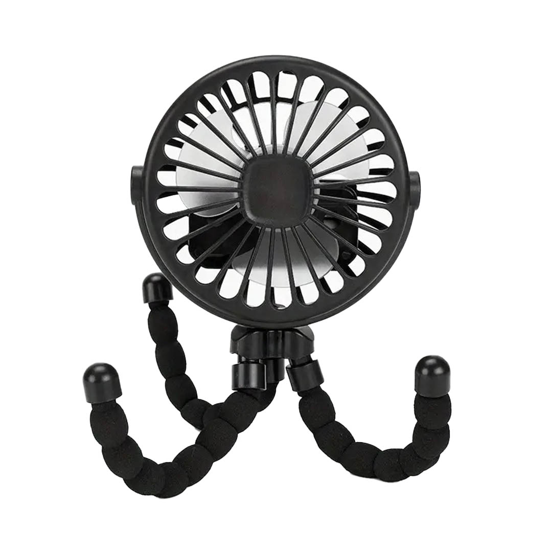 VENTILADOR PORTATIL RECARGABLE CON TRIPODE FLEXIBLE PULPO NEGRO (JTVENT033NEG)