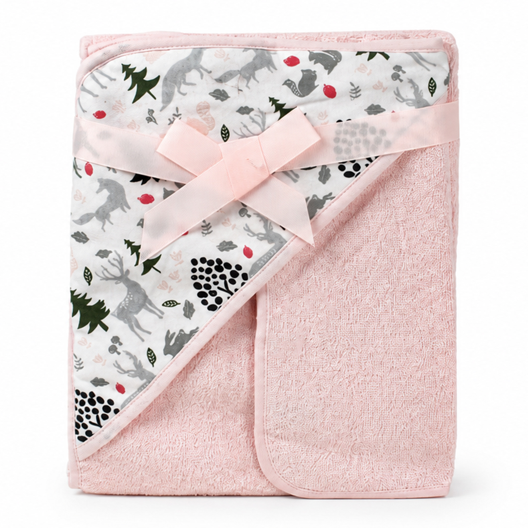TOALLON CON CAPUCHA PARA BEBE 100% ALGODON SUAVE ROSADO (JTBABYPQ9209)