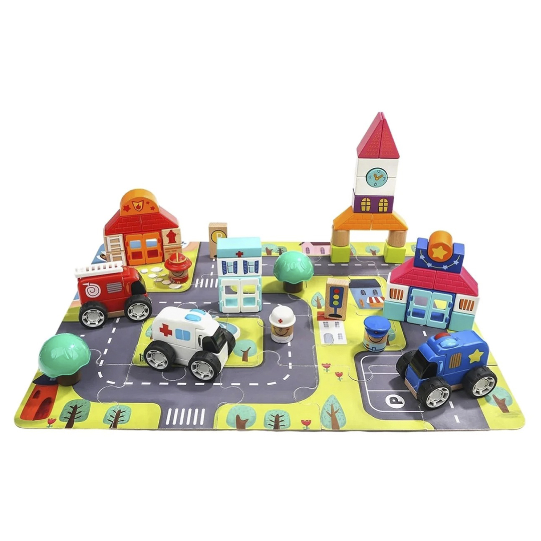 CIUDAD CON BLOQUES Y AUTITOS DE ENCASTRE (JTBABYTB6025)