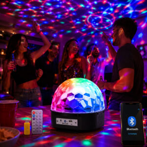 MEDIA ESFERA AUDIORITMICA LUCES RGB PARLANTE BT CON CONTROL REMOTO (JTFIEST001)