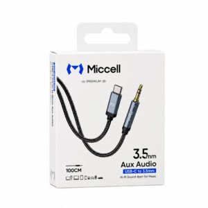 CABLE AUXILIAR DE AUDIO TIPO C A 3.5MM MICCELL AUX002 1M GRIS (JTMICC076)