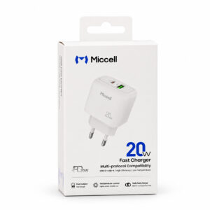 CARGADOR DE PARED MICCELL VQ-T12 USB + USB-C 20W BLANCO (JTMICC091)