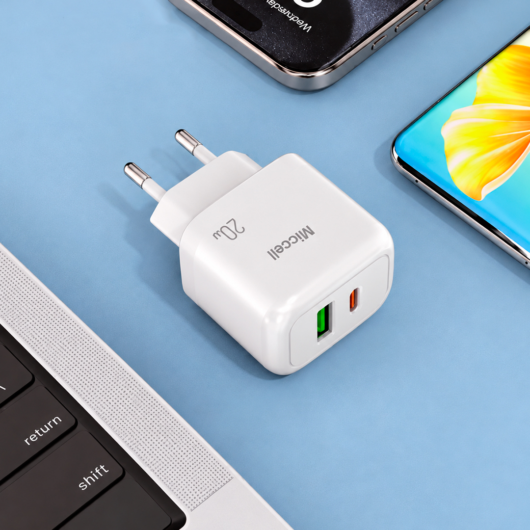 CARGADOR DE PARED MICCELL VQ-T12 USB + USB-C 20W BLANCO (JTMICC091) - Image 2