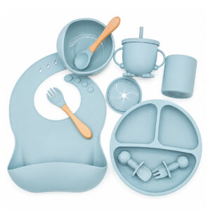 SET DE ALIMENTACION PARA BEBE SILICONA CELESTE (JTBABY124CEL)