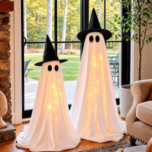 FANTASMA DECORATIVO HALLOWEEN CON LUZ LED TRIPODE EXTENSIBLE (JTFIEST151)