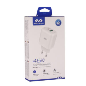 CARGADOR DE PARED MICCELL VQ-T12 45W USB-C + USB BLANCO (JTMICC092)