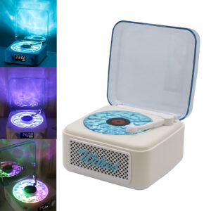 PARLANTE CON LUZ RETRO FM TOCADISCOS BLANCO CON CELESTE (JTPAR999CEL)