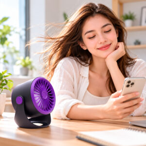VENTILADOR DE ESCRITORIO RECARGABLE USB 360° NEGRO Y VIOLETA (JTVENT038VIO)